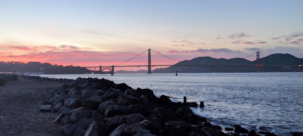 Sunset over Golden Gate Bridge.